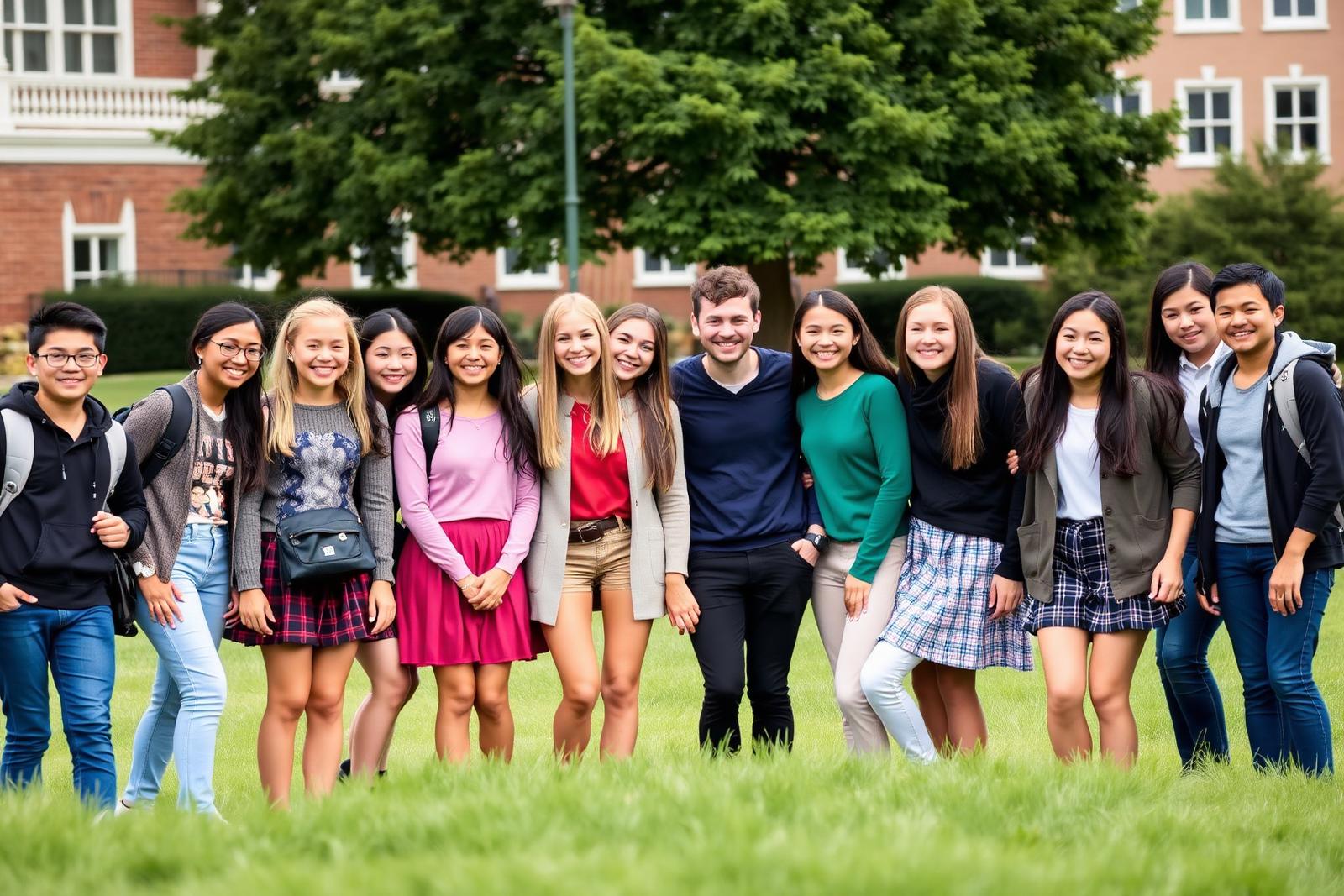 Estudantes internacionais reunidos no campus da Perkiomen School